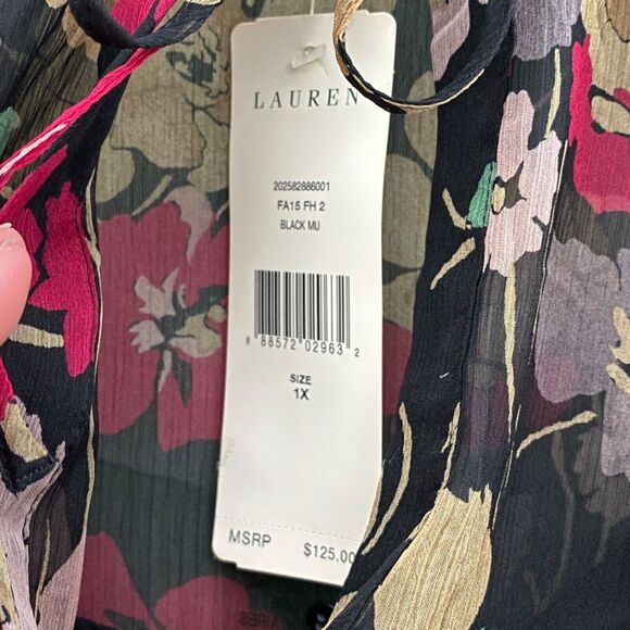 Lauren Ralph Lauren Floral Blouse Top Sheer Black Career Whimsygoth Womens 1X - Picture 8 of 15
